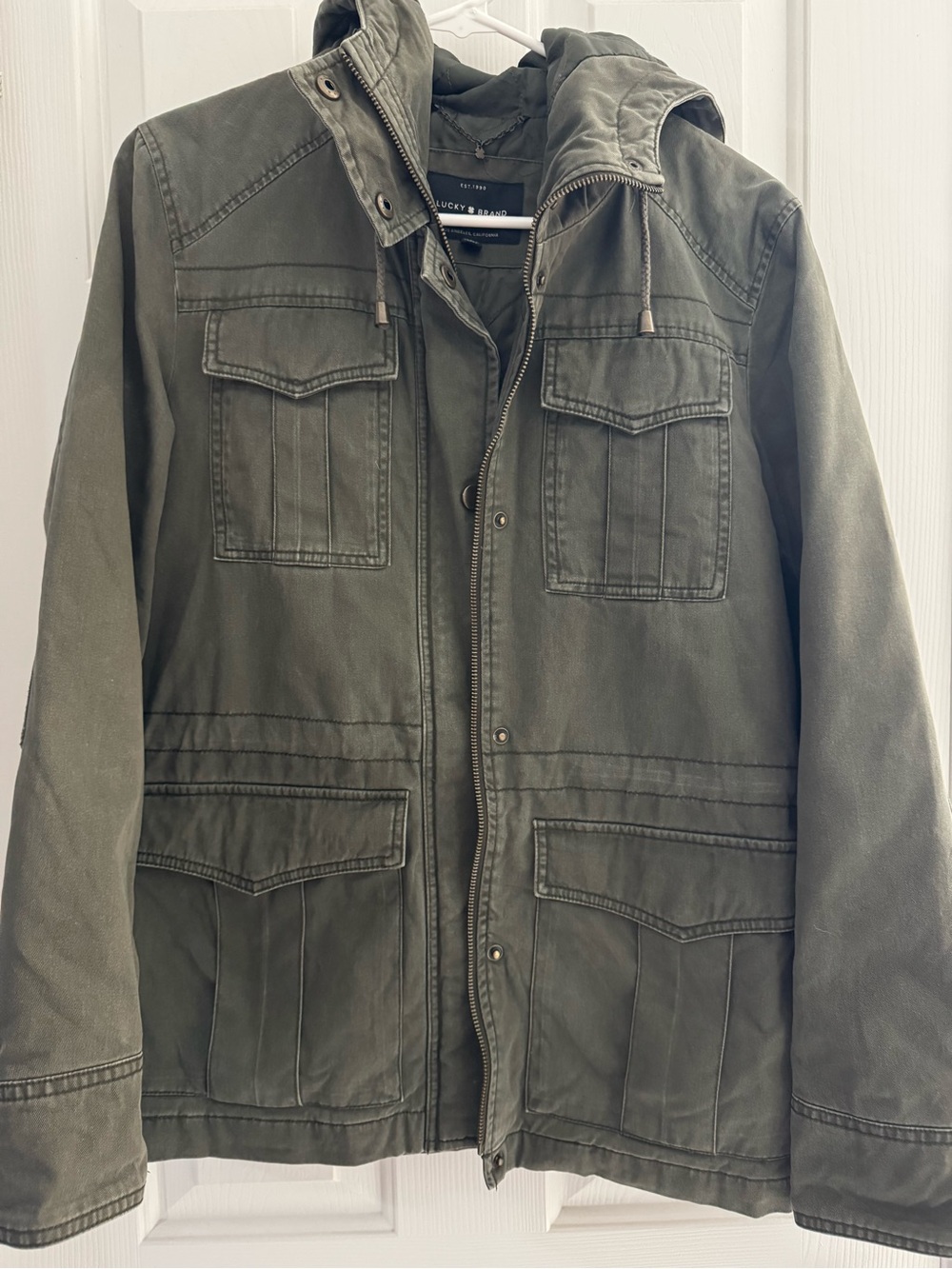 Lucky Brand Olive Green Military-Style Hooded Field Jacket